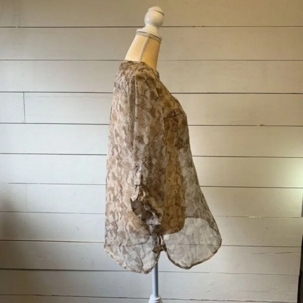 APT 9 Snake Skin Sheer Blouse Women’s Large Brown Animal Print Lightweight Top